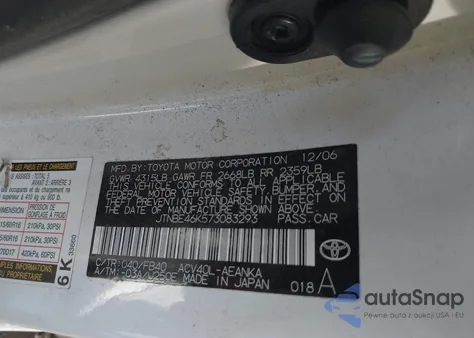 2007 Toyota Camry Le from USA, damaged, VIN JTNBE46K573083293